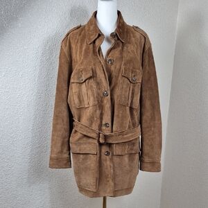 LRL Lauren Ralph Lauren Brown Suede Military Belted Jacket Women's Size 1X